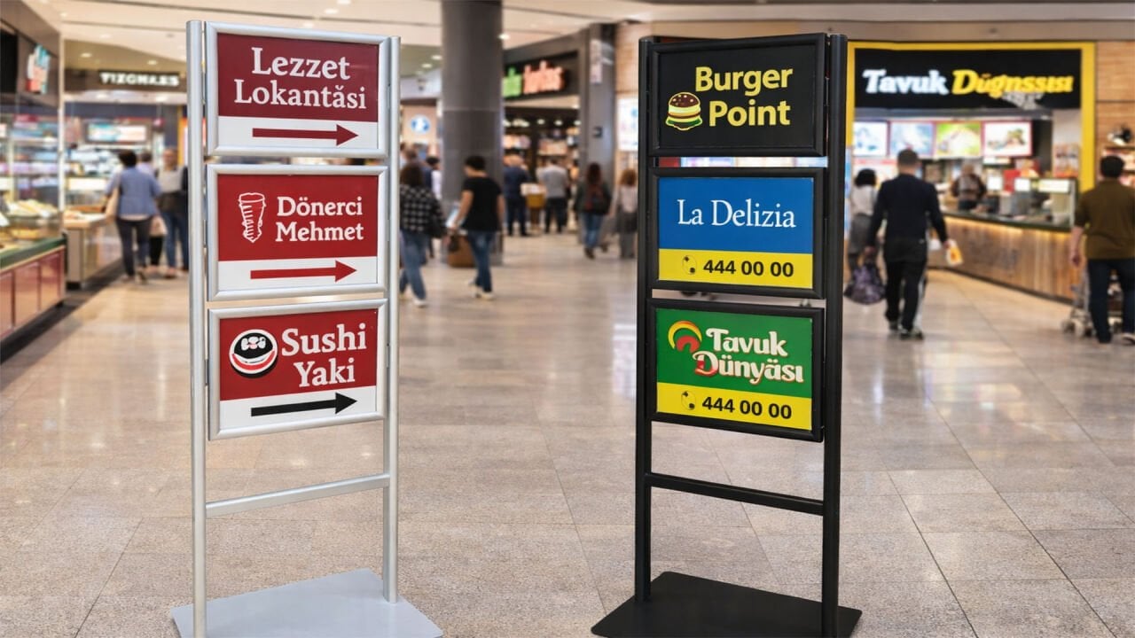 3 Katlı Sac Tabanlı Info Reklam Panosu ile Profesyonel Sunum