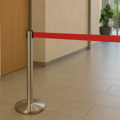 Paslanmaz Şerit Bariyer Direği – 3 m Uzatılabilir Şerit, İç Mekan Protokol Çözümü