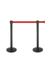 Siyah Paslanmaz Şerit Bariyer Direği – 3 m Uzatılabilir Şerit, İç Mekan Protokol Çözümü