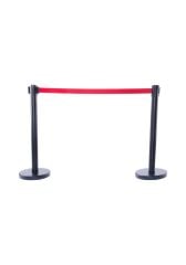 Siyah Paslanmaz Şerit Bariyer Direği – 3 m Uzatılabilir Şerit, İç Mekan Protokol Çözümü