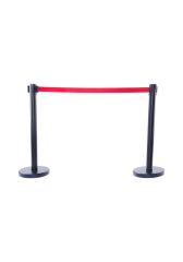 Siyah Paslanmaz Şerit Bariyer Direği – 3 m Uzatılabilir Şerit, İç Mekan Protokol Çözümü