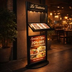 Işıklı Restoran Menü Standı | Alüminyum Çift Taraflı Menü Panosu ve Restoran Karşılama Standı