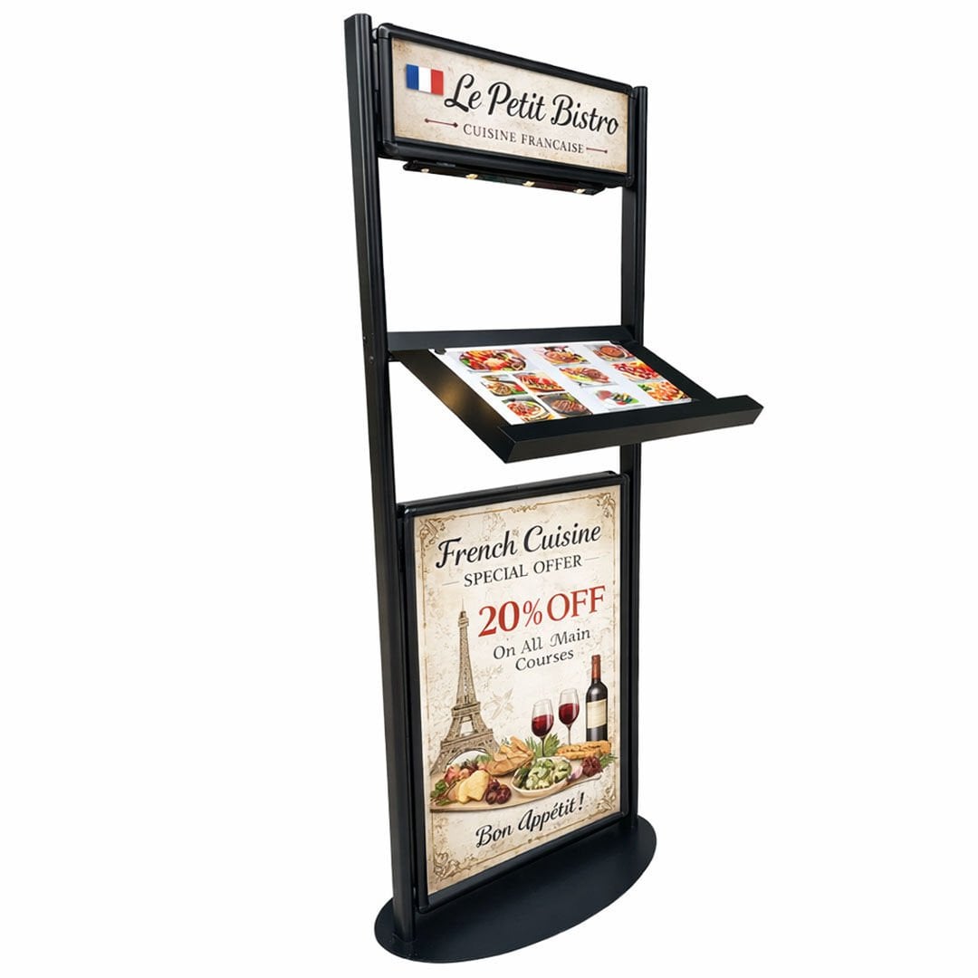 Işıklı Restoran Menü Standı | Alüminyum Çift Taraflı Menü Panosu ve Restoran Karşılama Standı