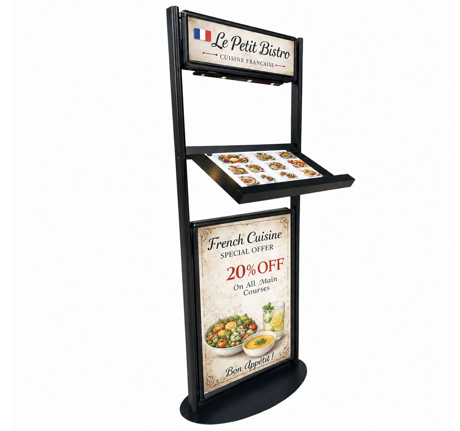 Işıklı Restoran Menü Standı | Alüminyum Çift Taraflı Menü Panosu ve Restoran Karşılama Standı