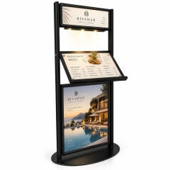 Işıklı Restoran Menü Standı | Alüminyum Çift Taraflı Menü Panosu ve Restoran Karşılama Standı