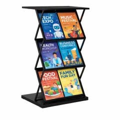 Siyah Renk Metal Katalog Standı - Ayaklı 3 Katlı Broşür Standı
