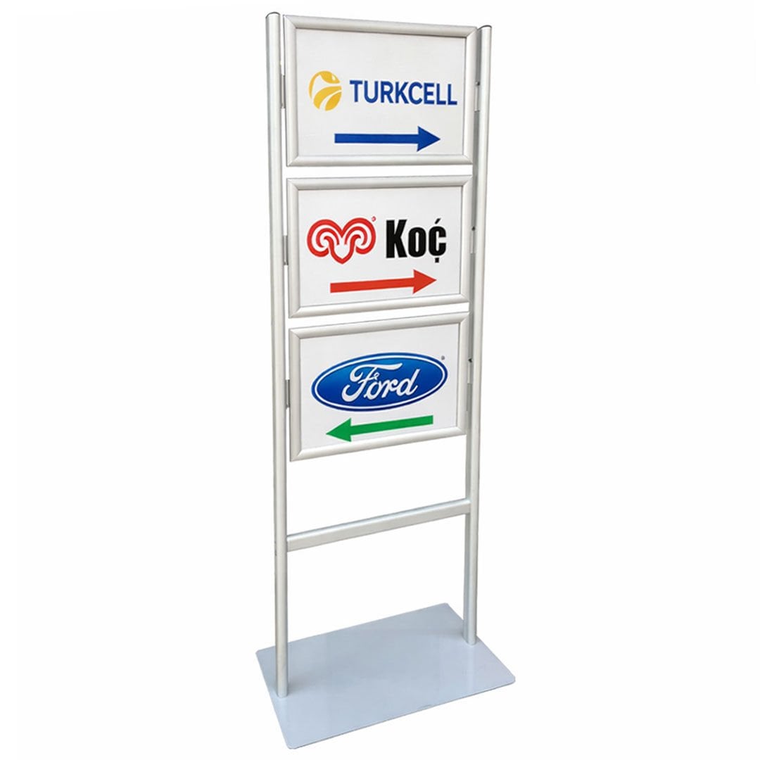 3 Katlı Sac Taban İnfo Reklam Panosu - Eloksal Alüminyum Poster Standı