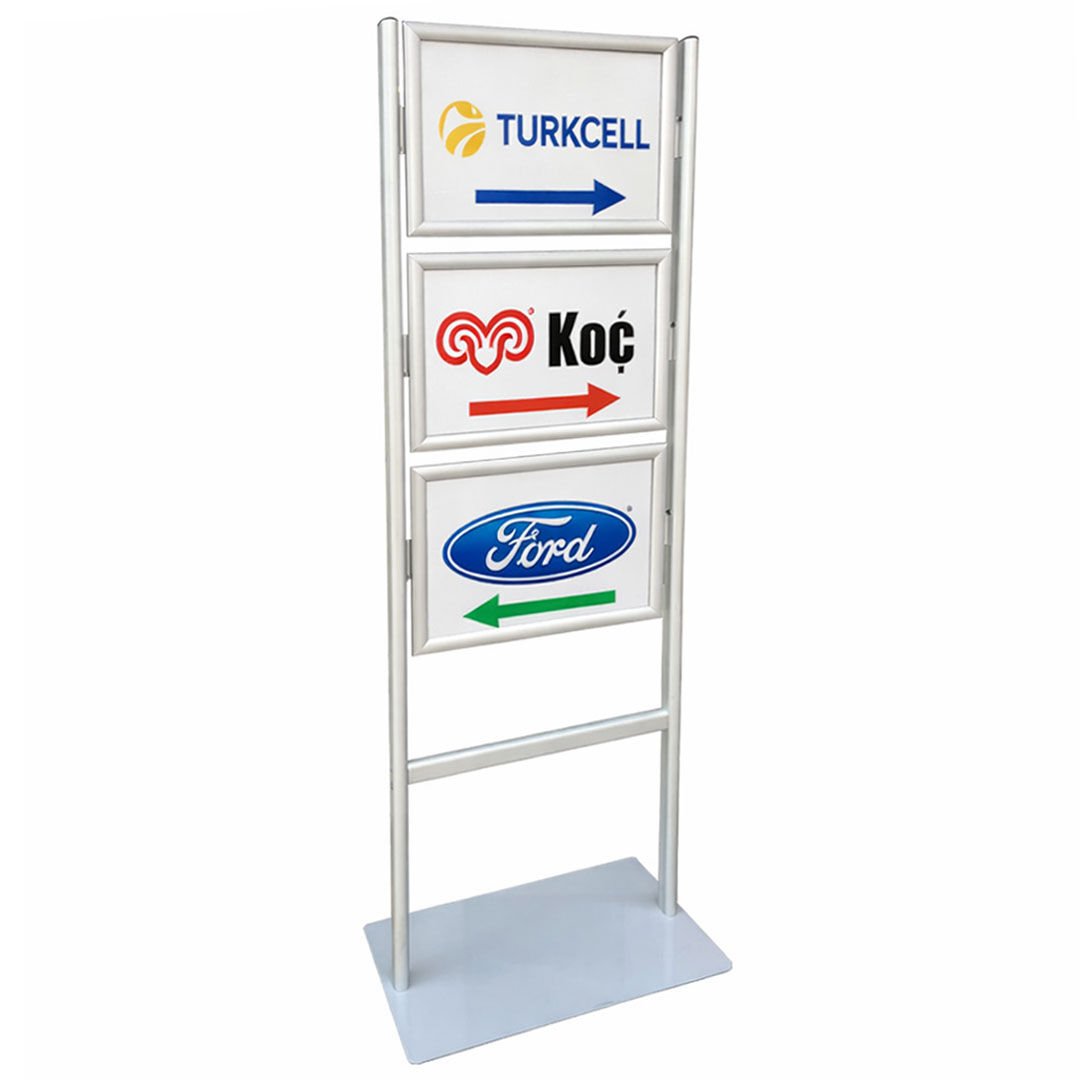 3 Katlı Sac Taban İnfo Reklam Panosu - Eloksal Alüminyum Poster Standı