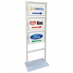3 Katlı Sac Taban İnfo Reklam Panosu - Eloksal Alüminyum Poster Standı