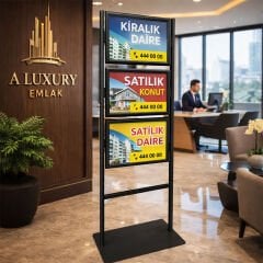 3 Katlı Sac Taban İnfo Reklam Panosu - Siyah Alüminyum Poster Standı
