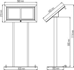 2xA4 Kilitli Restoran Menü ve Bilgi Panosu Kilitli Su Geçirmez İç ve Dış Mekan Tekerlekli