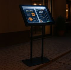 2xA4 Led Işıklı Restoran Menü ve Bilgi Panosu Kilitli Su Geçirmez İç ve Dış Mekan Tekerlekli