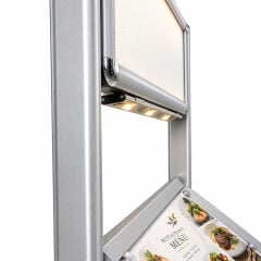 Eloksal (Gri) Işıklı Restoran Menü Standı | Alüminyum Çift Taraflı Menü Panosu ve Restoran Karşılama Standı