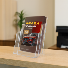 Masaüstü 3 Katlı Şeffaf Broşürlük - Akrilik Broşür Standı