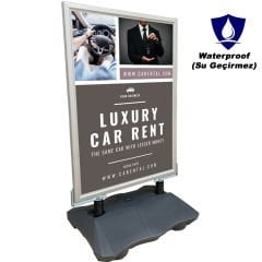 Gri Renk Helezon Su Tanklı Reklam ve Kaldırım Panosu Kapı Önü Yaylı Pano