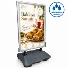 Gri Renk Helezon Su Tanklı Reklam ve Kaldırım Panosu Kapı Önü Yaylı Pano