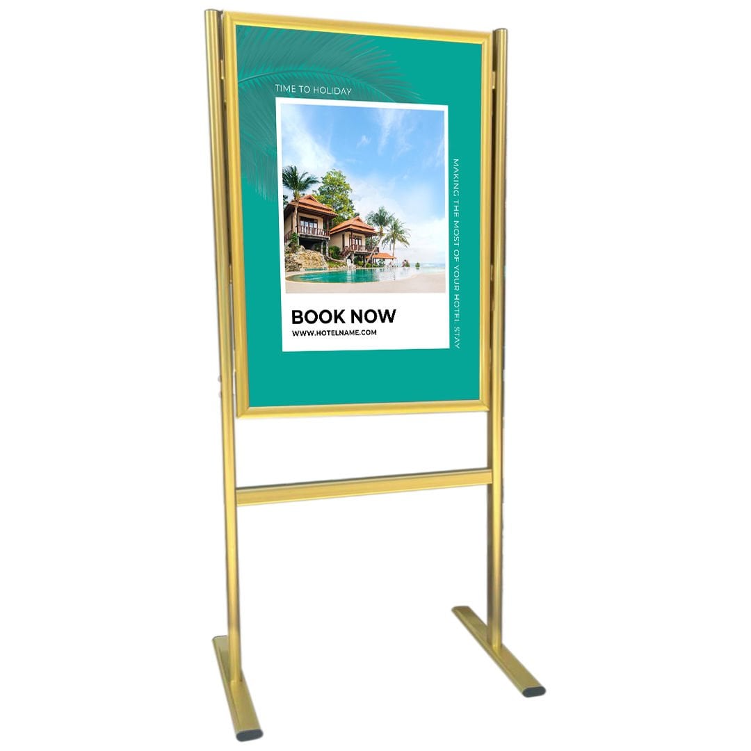 Gold Alüminyum Ayaklı Poster ve Reklam Panosu – Açılır Kapak (İnfo Pano)