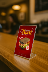 L Tipi Tek Taraflı Dikey Föylük - Masaüstü Pleksi Menü ve Fiyatlık