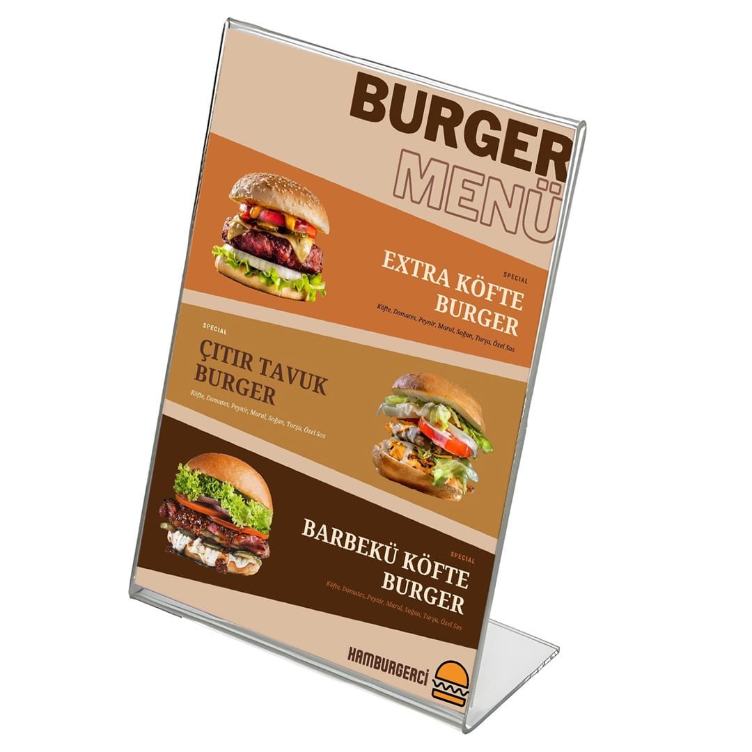 L Tipi Tek Taraflı Dikey Föylük - Masaüstü Pleksi Menü ve Fiyatlık