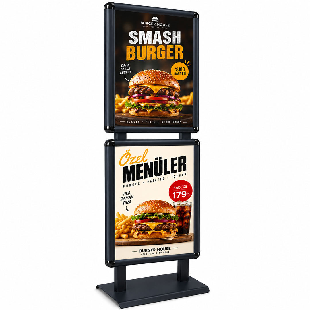TwinBoard Siyah 50x70 Çift Taraflı Reklam & Poster Panosu - Ayaklı Afiş Panosu