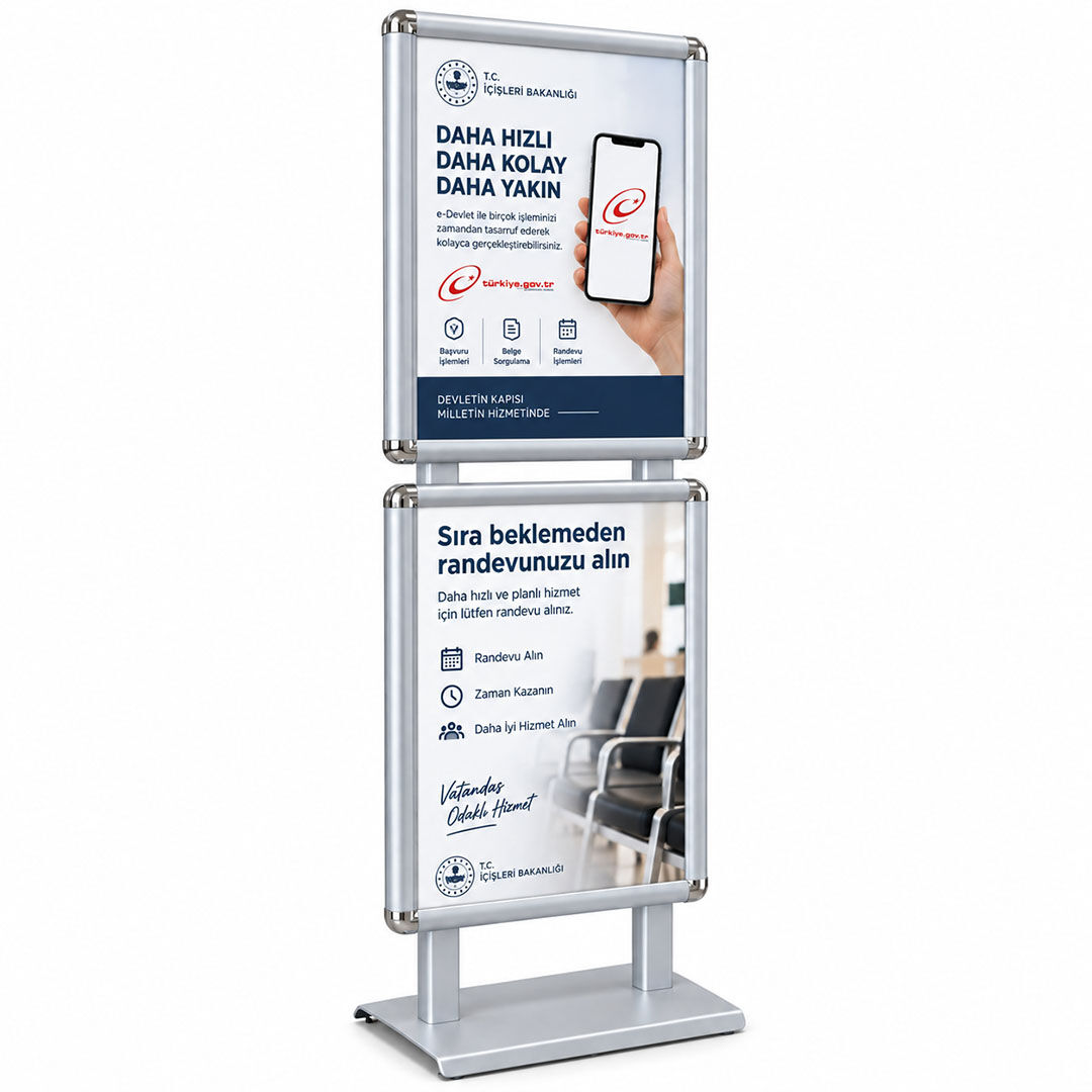 TwinBoard Eloksal Gri 50x70 Çift Taraflı Reklam & Poster Panosu - Ayaklı Afiş Panosu