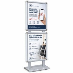 TwinBoard Eloksal Gri 50x70 Çift Taraflı Reklam & Poster Panosu - Ayaklı Afiş Panosu