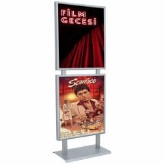 TwinBoard Eloksal Gri 50x70 Çift Taraflı Reklam & Poster Panosu - Ayaklı Afiş Panosu